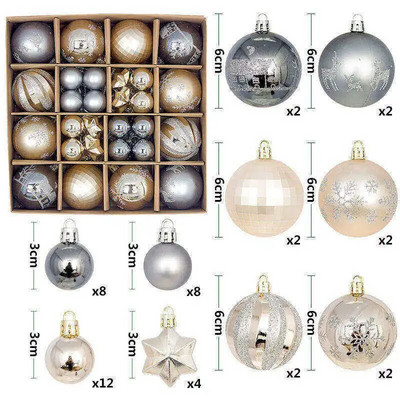 Ziemassvētku balle Ziemassvētku eglīšu rotājumu komplekts mājas ballītei Daudzkrāsu balle Ziemassvētku eglīšu bumbiņas rotājumi 42gab 6cm 3cm liela