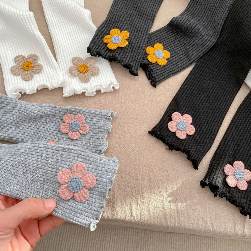 Leggings din bumbac pentru fete de modă nouă 2023, primăvară, toamnă, broderie cu flori, pantaloni în dungi pentru nou-născut, sugari, copii, haine casual