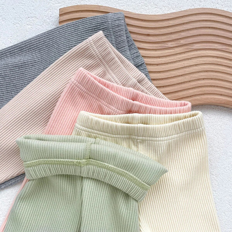 2023 Φθινόπωρο Κορεάτικο κολάν για κοριτσάκια Βαμβακερές ραβδώσεις Βρεφικά κολάν για αγόρια casual παντελόνι Μασίφ απλό στενό παντελόνι για νήπια