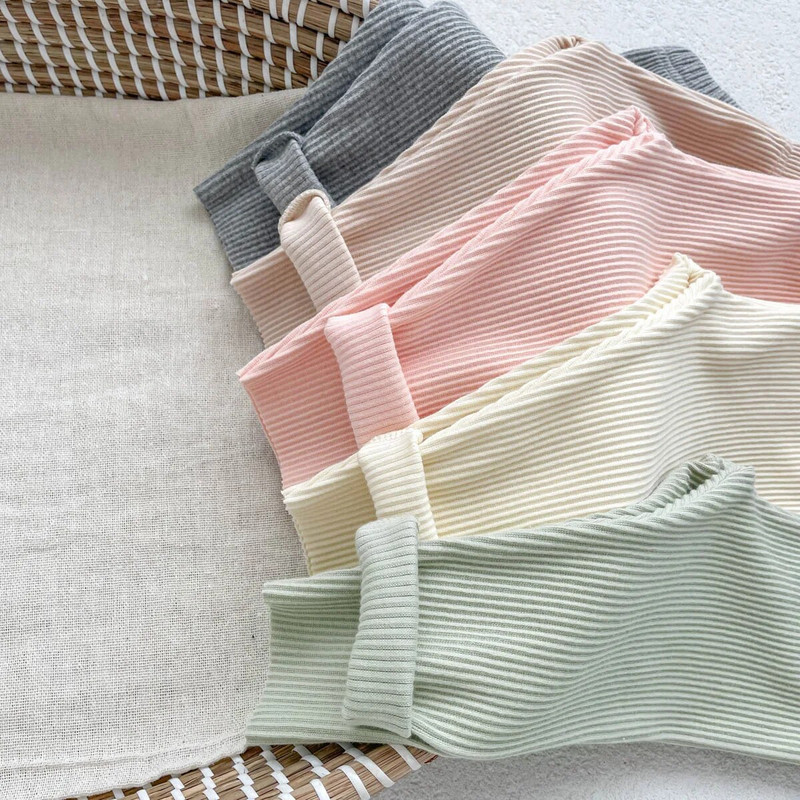 2023 Φθινόπωρο Κορεάτικο κολάν για κοριτσάκια Βαμβακερές ραβδώσεις Βρεφικά κολάν για αγόρια casual παντελόνι Μασίφ απλό στενό παντελόνι για νήπια