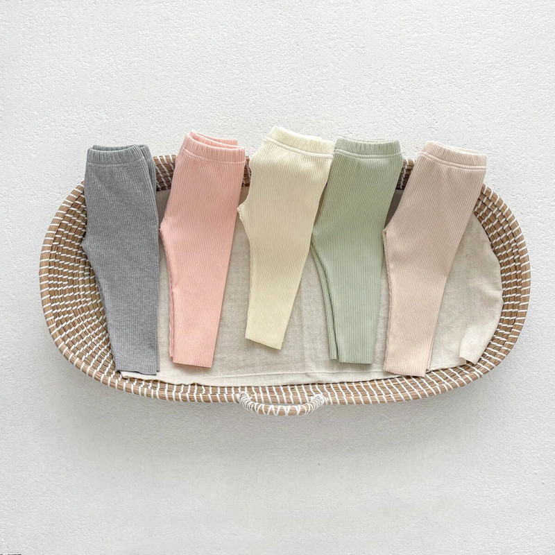 2023 Φθινόπωρο Κορεάτικο κολάν για κοριτσάκια Βαμβακερές ραβδώσεις Βρεφικά κολάν για αγόρια casual παντελόνι Μασίφ απλό στενό παντελόνι για νήπια