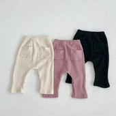 Pavasaris rudens zīdaiņu bikses jaundzimušo rievotas kokvilnas trikotāžas elastīgas vienkāršas legingi bikses masīvas zīdaiņu apakšpuses bērniem ikdienas bikses