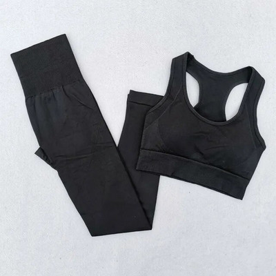 2 τμχ Ενεργειακό σετ γιόγκα χωρίς ραφές Γυναικεία ρούχα γυμναστικής Αθλητικό σουτιέν με επένδυση + Αθλητικό κολάν Αθλητικά κοστούμια γυμναστικής υψηλής φυσικής κατάστασης