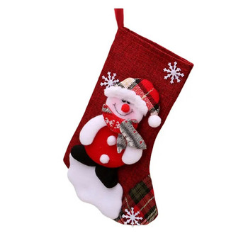 Дядо Коледа Чорап Чорапи Торбички с бонбони Коледна елха Орнаменти Висулки Ленена торбичка за подаръци за коледно дърво Висящо парти дърво Коледа D K6E7