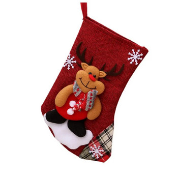 Дядо Коледа Чорап Чорапи Торбички с бонбони Коледна елха Орнаменти Висулки Ленена торбичка за подаръци за коледно дърво Висящо парти дърво Коледа D K6E7
