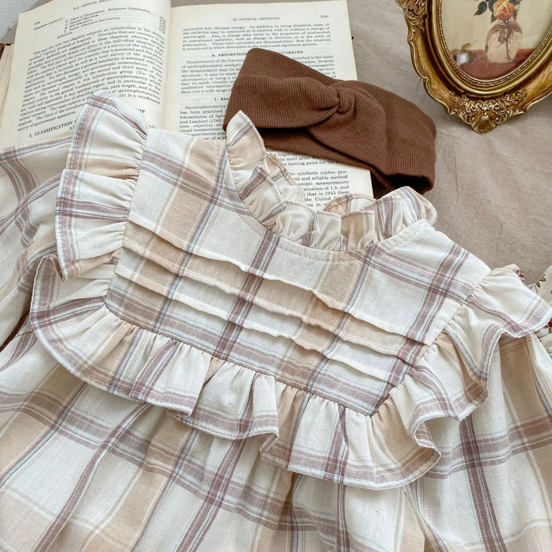 Γλυκά κοριτσίστικα βρεφικά ρούχα καρό λουλουδάτο κορμάκι για βρέφος Λεπτό μακρυμάνικο γιακά βολάν Ολόσωμη φόρμα για νεογέννητα κορίτσια Princess