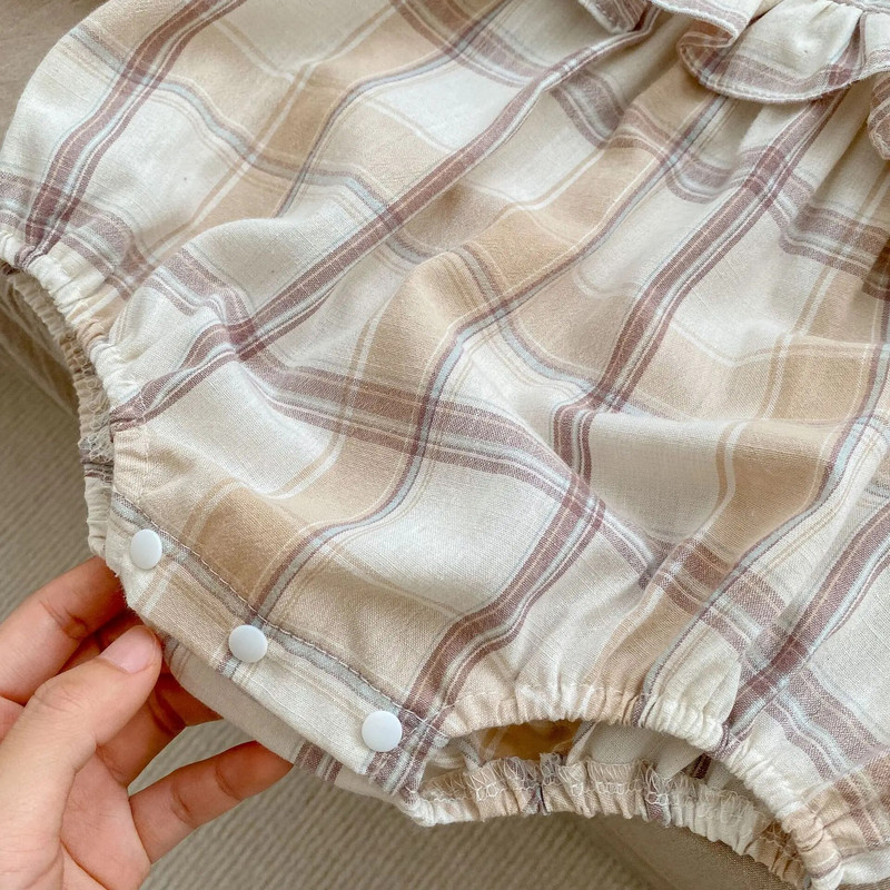 Γλυκά κοριτσίστικα βρεφικά ρούχα καρό λουλουδάτο κορμάκι για βρέφος Λεπτό μακρυμάνικο γιακά βολάν Ολόσωμη φόρμα για νεογέννητα κορίτσια Princess