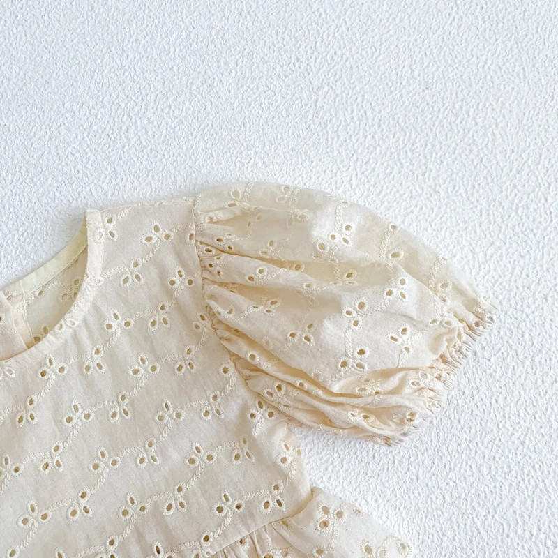 Mazuļu kombinezons ar īsām piedurknēm un galvas saite zīdaiņiem 2023. gada vasaras drēbes, plāni izšuvumi, viengabala kombinezons, mazuļa apģērbs