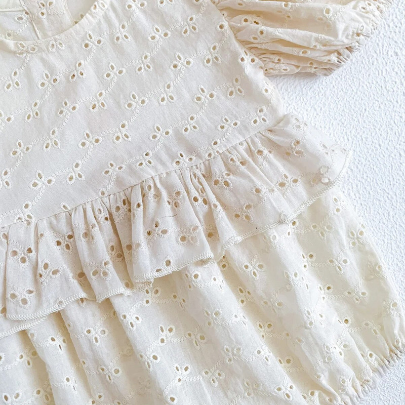 Mazuļu kombinezons ar īsām piedurknēm un galvas saite zīdaiņiem 2023. gada vasaras drēbes, plāni izšuvumi, viengabala kombinezons, mazuļa apģērbs