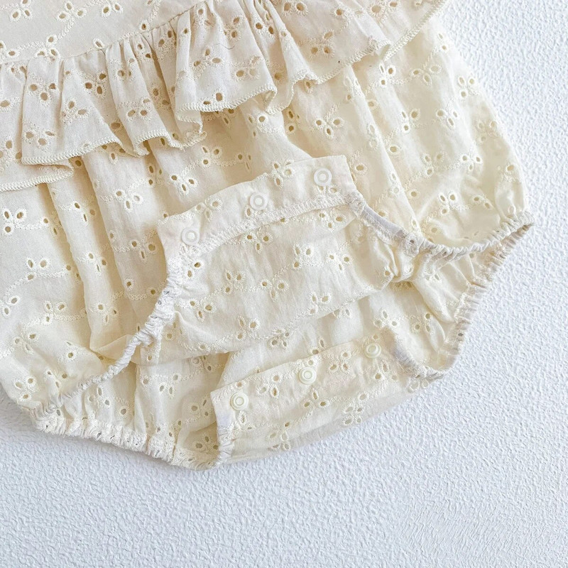 Mazuļu kombinezons ar īsām piedurknēm un galvas saite zīdaiņiem 2023. gada vasaras drēbes, plāni izšuvumi, viengabala kombinezons, mazuļa apģērbs