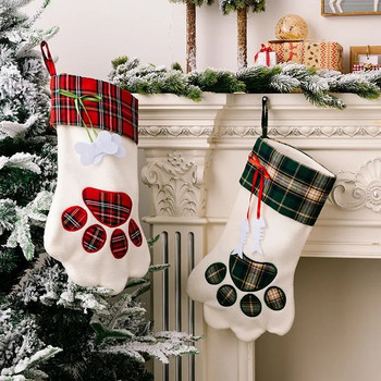 Коледни декоративни елементи Чорапи с кучешки нокти Карикатурни котешки кости Чорапи за подарък Детска карирана торбичка за подарък