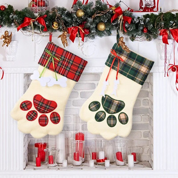 Коледни декоративни елементи Чорапи с кучешки нокти Карикатурни котешки кости Чорапи за подарък Детска карирана торбичка за подарък