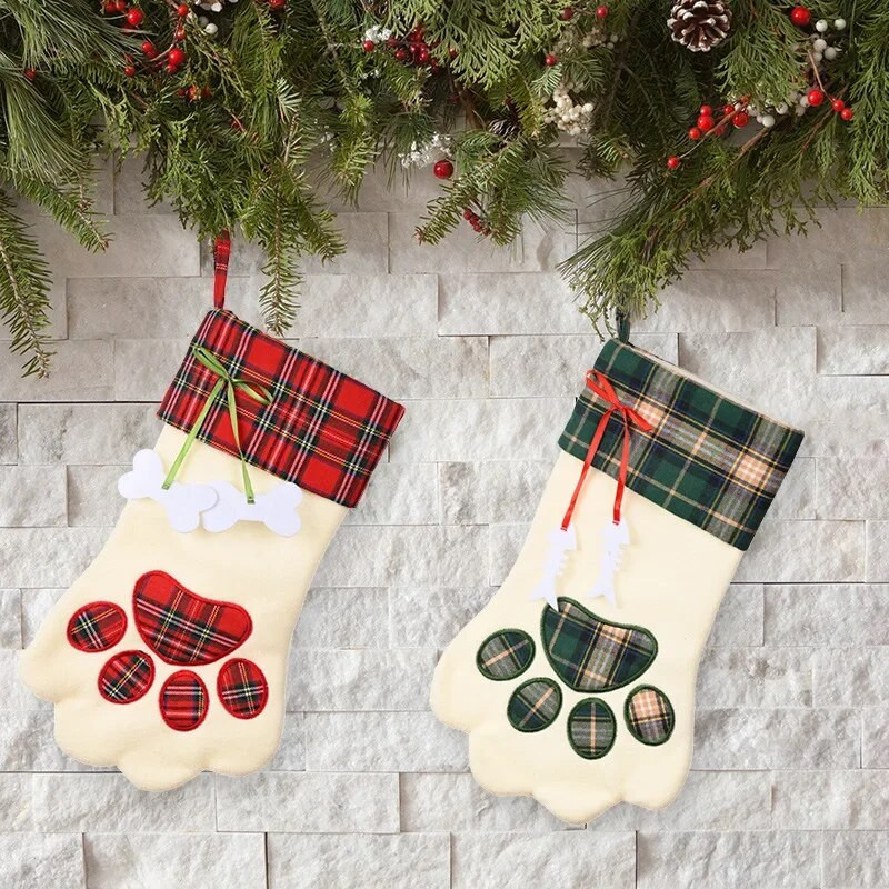 Χριστουγεννιάτικα Διακοσμητικά Είδη Σκύλος Κάλτσες Νύχι Σκύλος Κάλτσες Δώρο Γάτα Κάλτσες Κάλτσες Παιδική καρό τσάντα δώρου