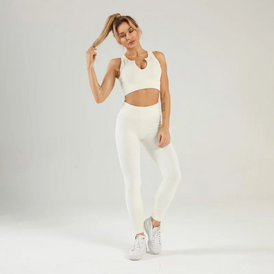 Zökkenőmentes jóga edzőtermi szett Sport edzésruhák női 2db sportruházat fitneszruha Szexi sportmelltartó és leggings női tréningruha