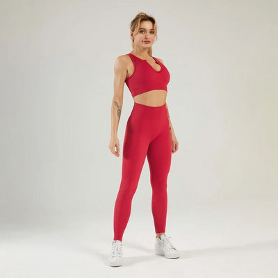 Zökkenőmentes jóga edzőtermi szett Sport edzésruhák női 2db sportruházat fitneszruha Szexi sportmelltartó és leggings női tréningruha