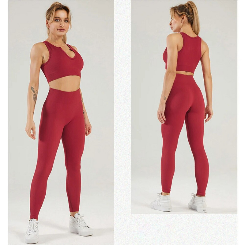 Zökkenőmentes jóga edzőtermi szett Sport edzésruhák női 2db sportruházat fitneszruha Szexi sportmelltartó és leggings női tréningruha