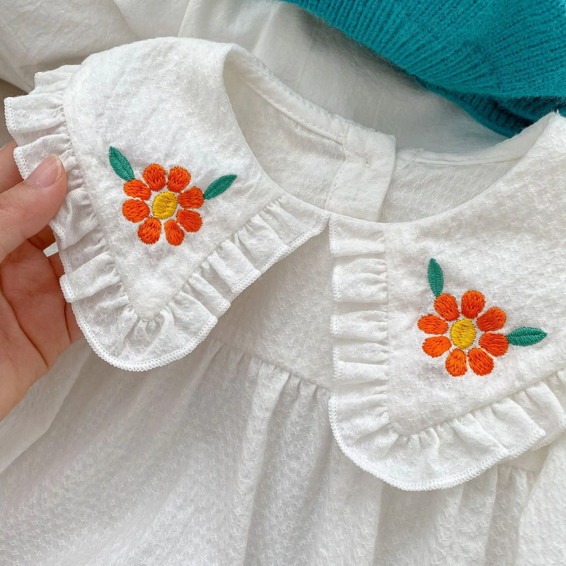 Korejski bodi za djevojčice 2023. Proljetni vez Peter Pan ovratnik Djevojački kombinezon Pamučni kombinezon dugih rukava princeza za malu djecu