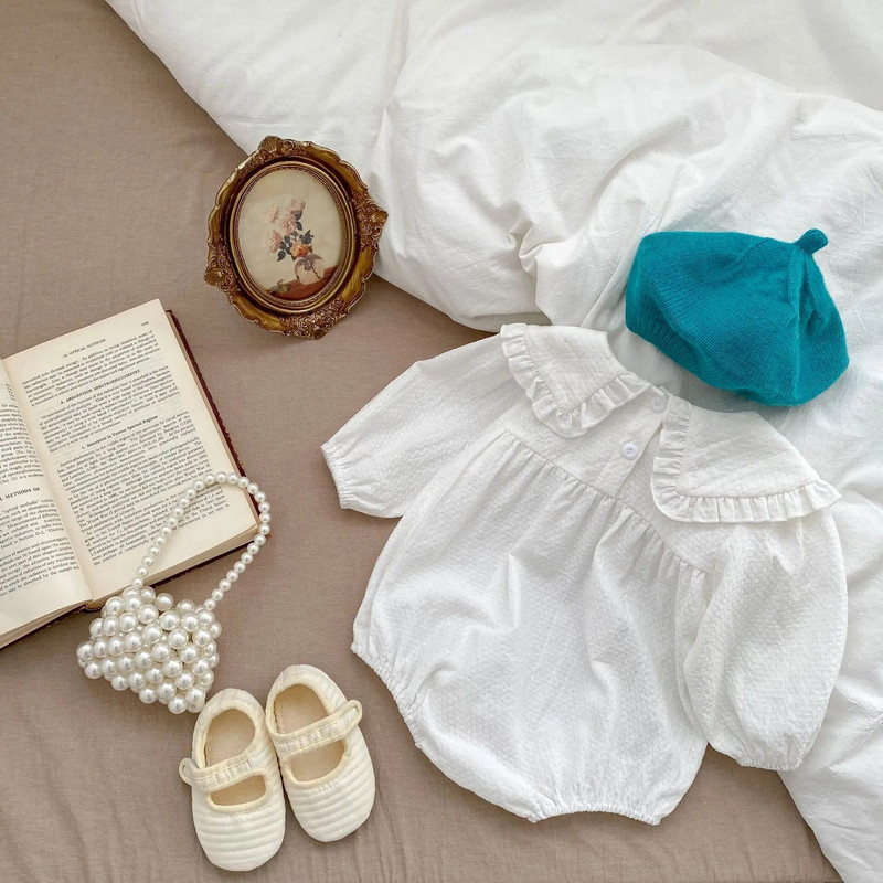 Korejski bodi za djevojčice 2023. Proljetni vez Peter Pan ovratnik Djevojački kombinezon Pamučni kombinezon dugih rukava princeza za malu djecu