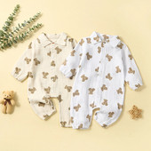 Pudcoco Βρεφικά Βρεφικά Κορίτσια Αγόρια Romper Bear με μακρυμάνικο γιακά Βρεφικά φορμάκια Άνοιξη φθινόπωρο Casual νεογέννητα φορμάκια