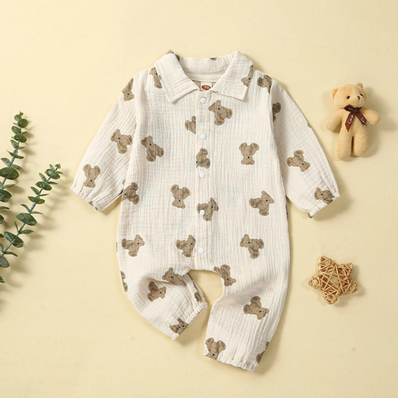 Pudcoco Βρεφικά Βρεφικά Κορίτσια Αγόρια Romper Bear με μακρυμάνικο γιακά Βρεφικά φορμάκια Άνοιξη φθινόπωρο Casual νεογέννητα φορμάκια