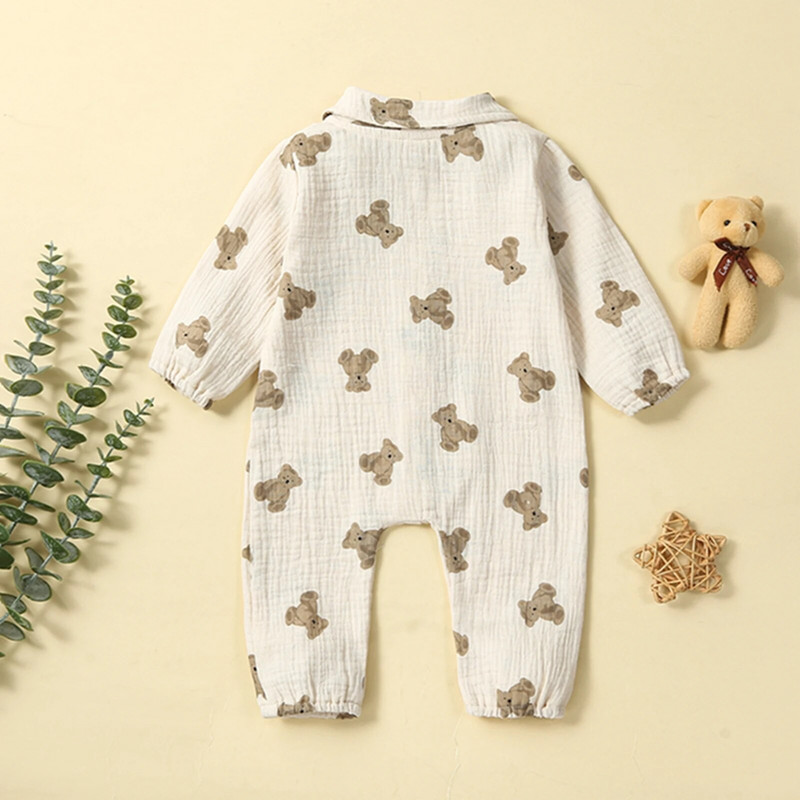 Pudcoco Βρεφικά Βρεφικά Κορίτσια Αγόρια Romper Bear με μακρυμάνικο γιακά Βρεφικά φορμάκια Άνοιξη φθινόπωρο Casual νεογέννητα φορμάκια