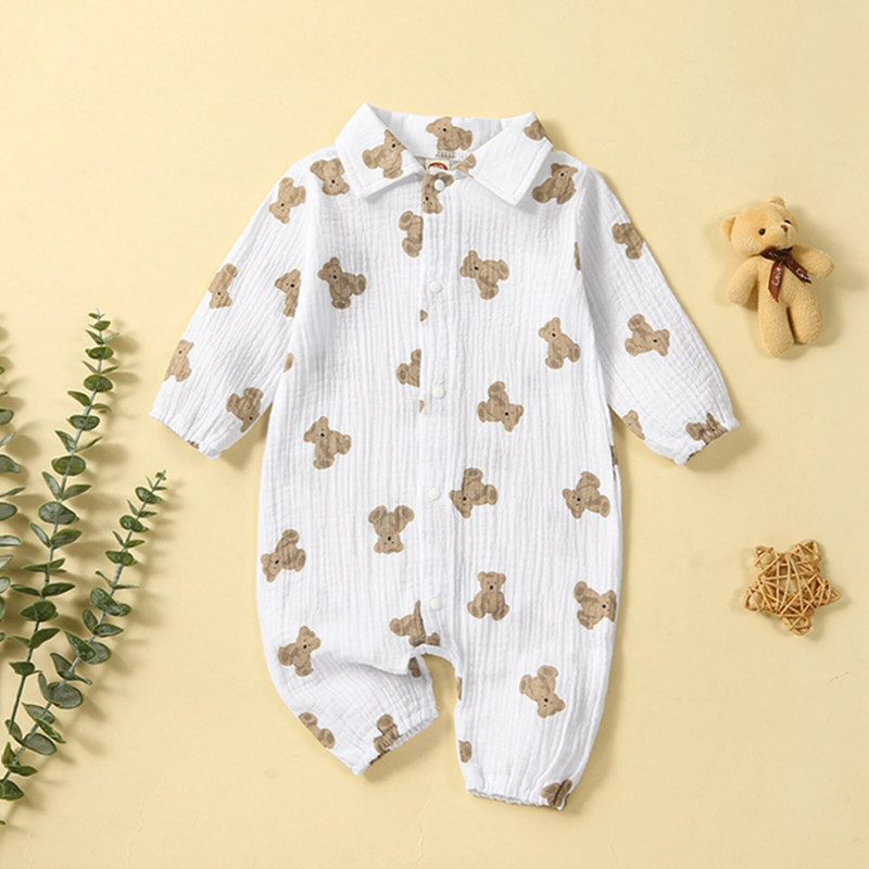 Pudcoco Βρεφικά Βρεφικά Κορίτσια Αγόρια Romper Bear με μακρυμάνικο γιακά Βρεφικά φορμάκια Άνοιξη φθινόπωρο Casual νεογέννητα φορμάκια