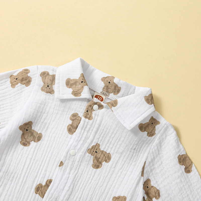 Pudcoco Βρεφικά Βρεφικά Κορίτσια Αγόρια Romper Bear με μακρυμάνικο γιακά Βρεφικά φορμάκια Άνοιξη φθινόπωρο Casual νεογέννητα φορμάκια