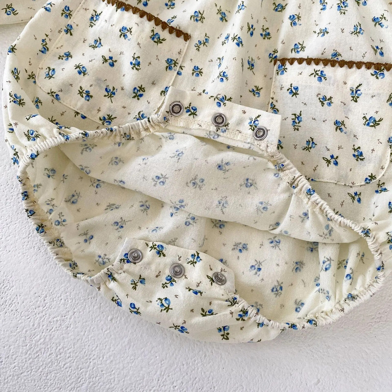 Novi jesen 2023., cvjetni bodi dugih rukava za djevojčice, pamučni široki kombinezon za dojenčad s džepovima, ležerna odjeća za malu djecu