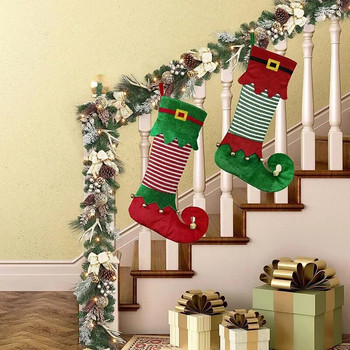 Elf Socks Коледа 2024 Коледни чорапи Декорация Орнаменти Големи коледни чорапи Подаръчна торбичка Висулка Украса за домашна камина