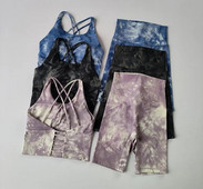 Γυναικείο κοστούμι γιόγκα 2 τμχ Γυναικεία γραβάτα βαφή ψηλόμεσο γυμνό Παντελόνι πέντε σημείων αντικραδασμικό σουτιέν για τρέξιμο στην πλάτη Καλοκαιρινό αθλητικό σουτιέν με σετ σορτς