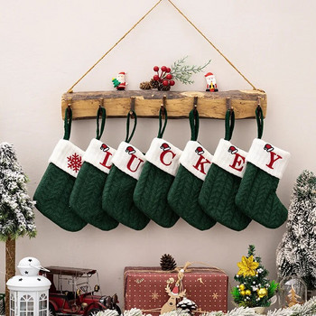 Navidad Natal 2024 Коледни чорапи Green Xmas Tree Ornament Gift Pletiva Snowflake Letter Stocking Christmas Decoration