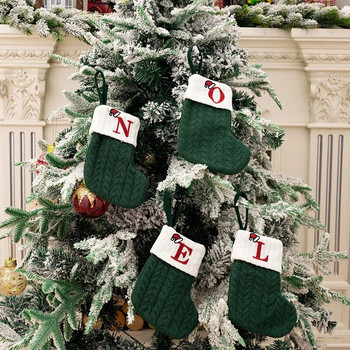 Navidad Natal 2024 Χριστουγεννιάτικες κάλτσες Πράσινες χριστουγεννιάτικες στολίδι Δώρο Πλέξιμο Γράμμα νιφάδα χιονιού Χριστουγεννιάτικη διακόσμηση
