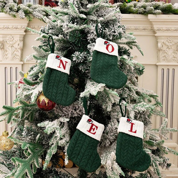 Navidad Natal 2024 Коледни чорапи Green Xmas Tree Ornament Gift Pletiva Snowflake Letter Stocking Christmas Decoration