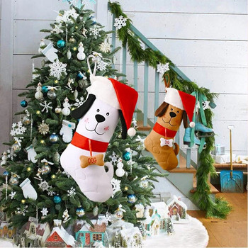 Коледни чорапи с форма на кучешка кост Коледна подаръчна чанта Дърво, камина, украса, чорапи, новогодишни бонбони, подаръци за деца, домашни любимци