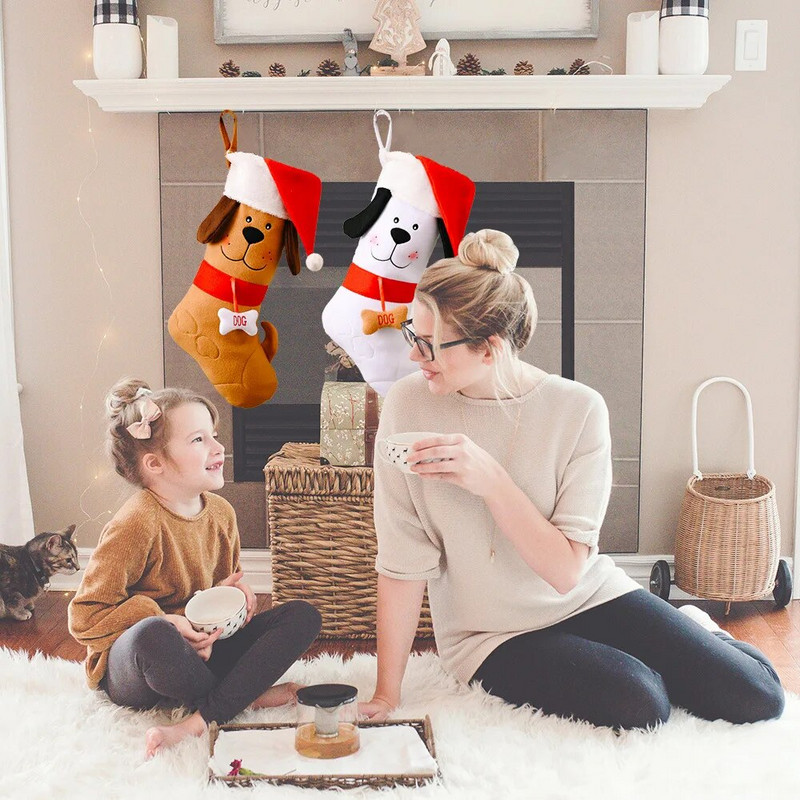 Suņa kaula formas Ziemassvētku zeķes Ziemassvētku dāvanu maiss Koks Kamīna rotājums Zeķes Jaungada konfektes Dāvanas bērniem Mājdzīvnieks
