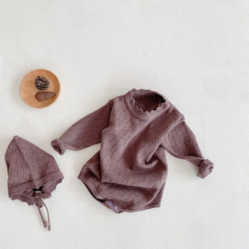 2023 Ανοιξιάτικο φθινόπωρο βρεφικό κορμάκι μακρυμάνικο τετράγωνο κούφιο πλεκτό φόρμα για νεογέννητα βρεφικά κοριτσίστικα ρούχα νήπιο One Piece