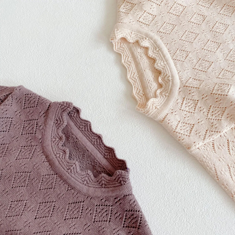 2023 Ανοιξιάτικο φθινόπωρο βρεφικό κορμάκι μακρυμάνικο τετράγωνο κούφιο πλεκτό φόρμα για νεογέννητα βρεφικά κοριτσίστικα ρούχα νήπιο One Piece