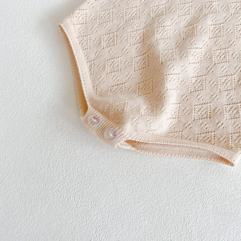 2023 Ανοιξιάτικο φθινόπωρο βρεφικό κορμάκι μακρυμάνικο τετράγωνο κούφιο πλεκτό φόρμα για νεογέννητα βρεφικά κοριτσίστικα ρούχα νήπιο One Piece