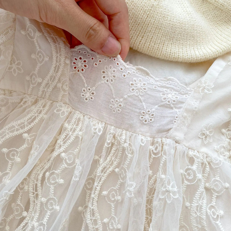 Jesen 2023. Dječji bodi dugih rukava za djevojčice Dječja čipkasta mrežasta haljina s vezom Princess haljina Pamuk Jednodijelna odjeća za djevojčice