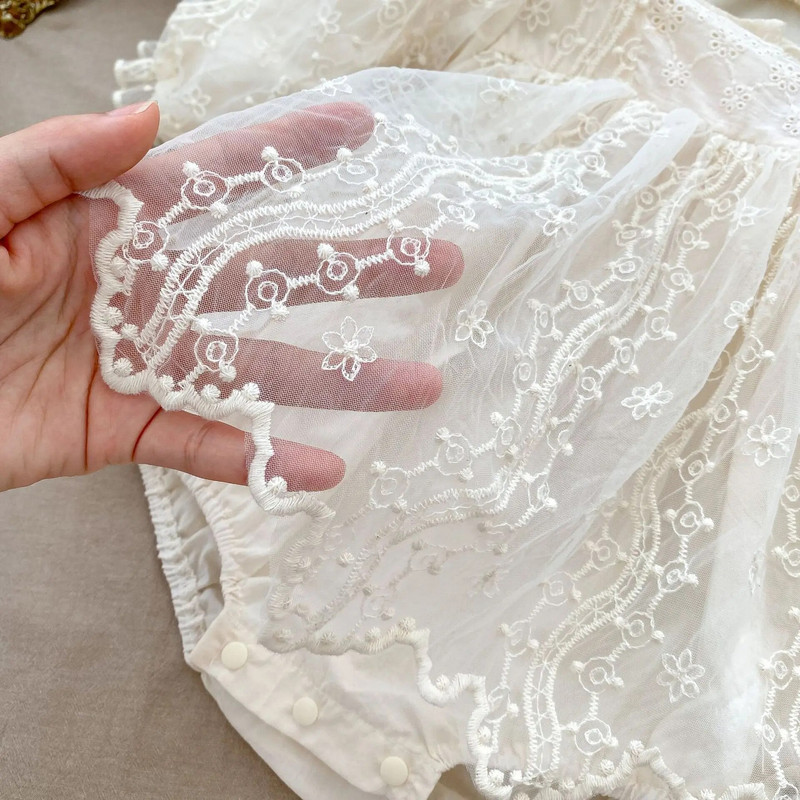 Jesen 2023. Dječji bodi dugih rukava za djevojčice Dječja čipkasta mrežasta haljina s vezom Princess haljina Pamuk Jednodijelna odjeća za djevojčice