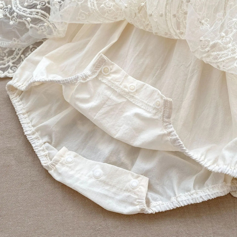 Jesen 2023. Dječji bodi dugih rukava za djevojčice Dječja čipkasta mrežasta haljina s vezom Princess haljina Pamuk Jednodijelna odjeća za djevojčice