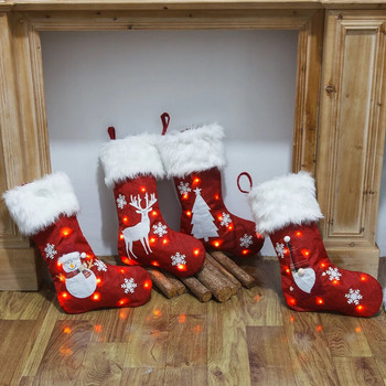 Коледни чорапи Чорап Led Light Up Santa Elk Чорапи Коледен подарък Торбичка Коледна камина Дърво Коледна украса за деца Подарък