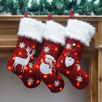 Коледни чорапи Чорап Led Light Up Santa Elk Чорапи Коледен подарък Торбичка Коледна камина Дърво Коледна украса за деца Подарък