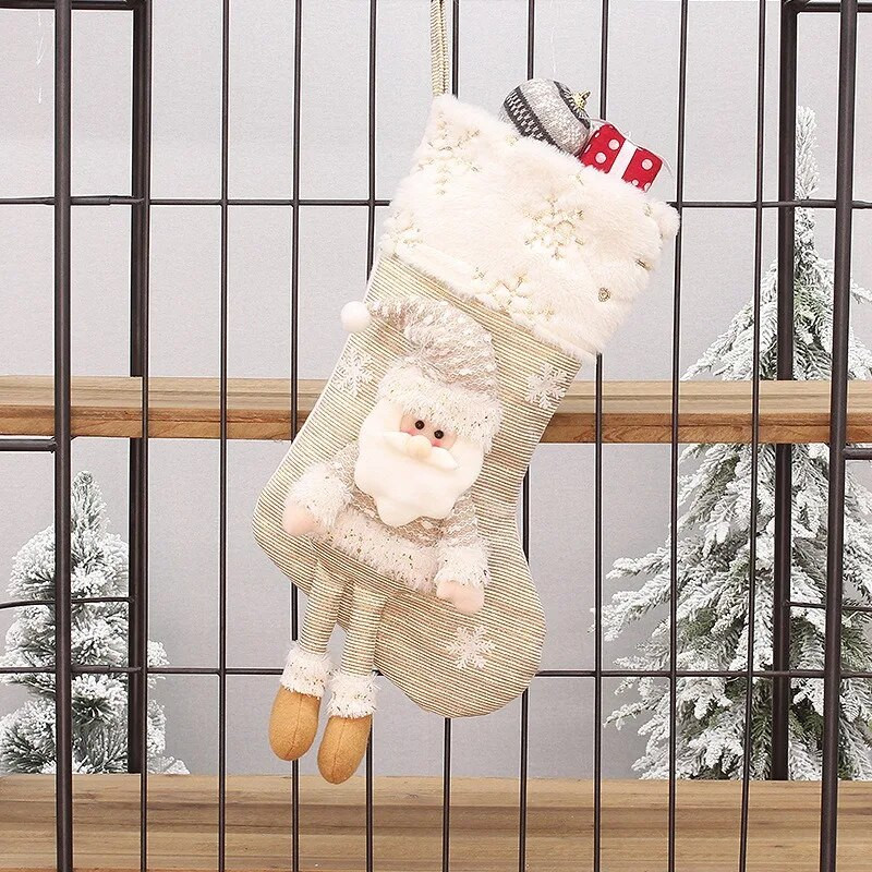 Bež tkanina Umjetnička božićna poklon vrećica Ukrasne čarape Božićna čarapa Viseći ukrasi za božićno drvce Božićni ukrasi