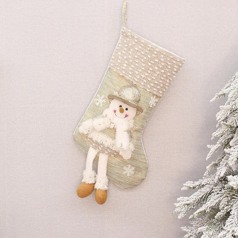 Bež tkanina Umjetnička božićna poklon vrećica Ukrasne čarape Božićna čarapa Viseći ukrasi za božićno drvce Božićni ukrasi