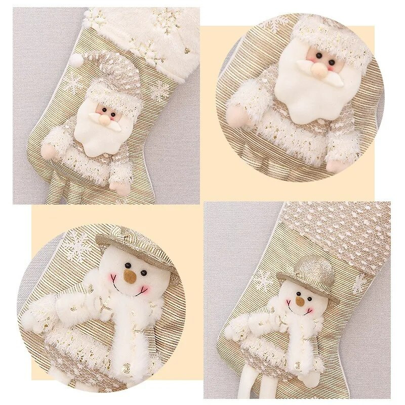 Bež tkanina Umjetnička božićna poklon vrećica Ukrasne čarape Božićna čarapa Viseći ukrasi za božićno drvce Božićni ukrasi