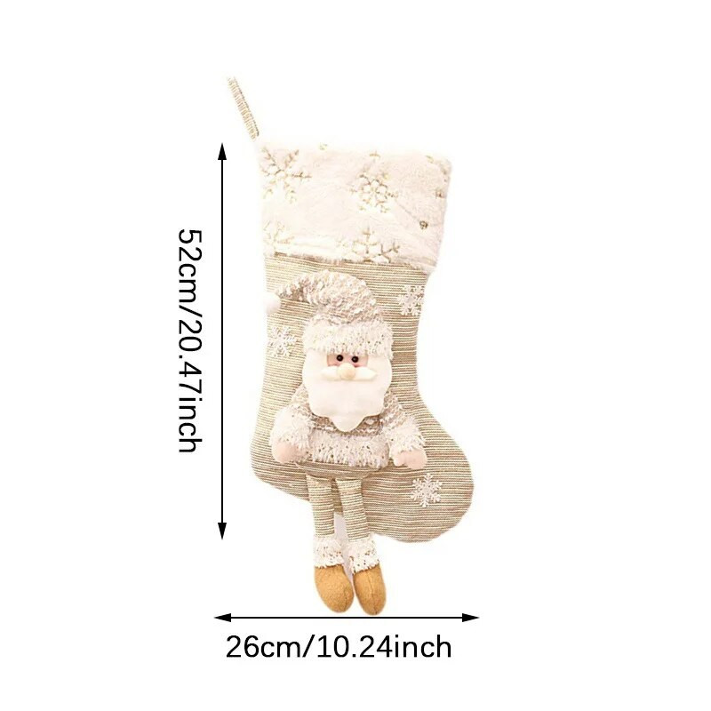 Bež tkanina Umjetnička božićna poklon vrećica Ukrasne čarape Božićna čarapa Viseći ukrasi za božićno drvce Božićni ukrasi