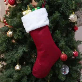 Κεντημένο κόκκινο λινό και εορταστικό σχέδιο τάρανδος Deluxe Χριστουγεννιάτικη κάλτσα και θήκη δώρου