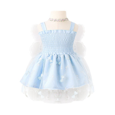 Pudcoco βρεφικό μωρό κορίτσι πριγκίπισσα φόρεμα αμάνικο με φτερά πεταλούδα Διχτυωτό φόρεμα Καλοκαιρινό καπνιστό φόρεμα 3-24 εκατ.