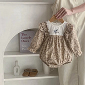 2023 Φθινοπωρινά Βρεφικά Ρούχα Νεογέννητα Βρεφικά Κορίτσια Φλοράλ βολάν μακρυμάνικο κορμάκι Βαμβακερό βρεφικό κέντημα Μονοκόμματο Ρούχα